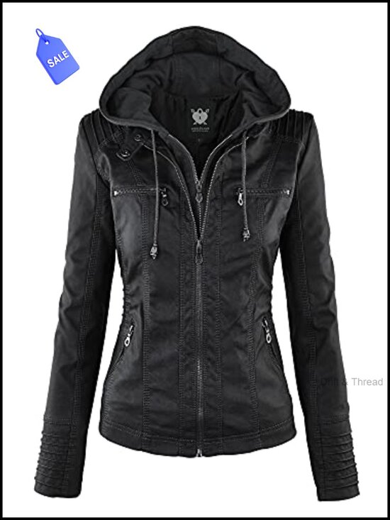 Jackets & Blazers - Faux Leather Moto Biker Jacket with Removable Hood